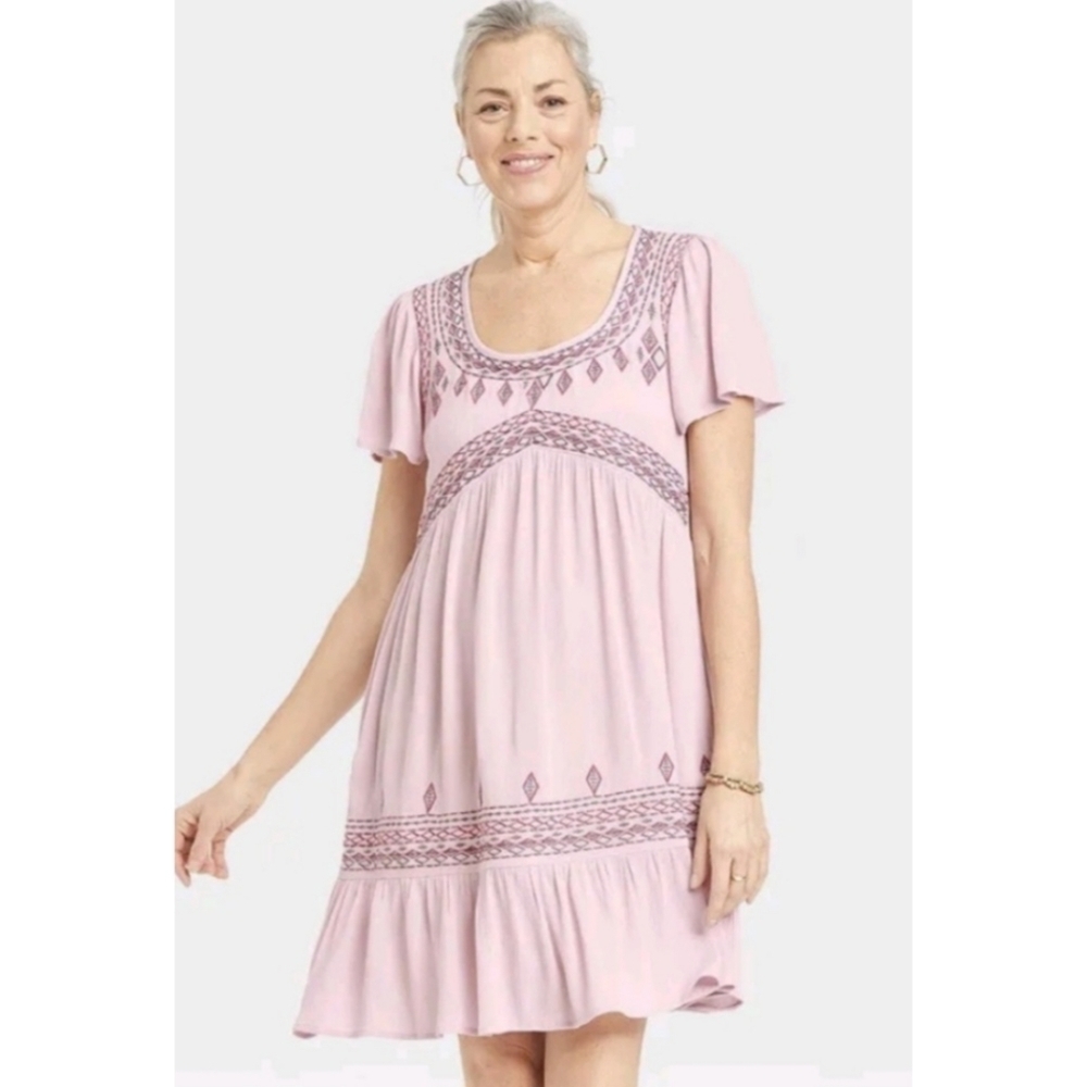 Knox Rose Flutter Short Sleeve Embroidered A-Line Dress